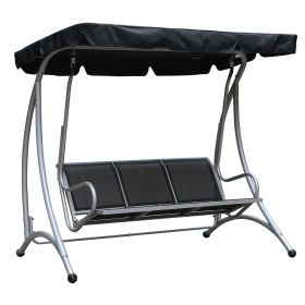 3-Seat Outdoor Porch Swing Chair, Patio Swing Glider with Adjustable Canopy, Breathable Seat, and Steel Frame for Garden, Poolside, Backyard, Black