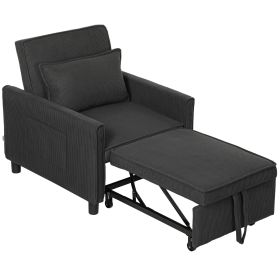 3-in-1 Convertible Chair Bed, Pull Out Sofa Bed Sleeper Chair with Adjustable Backrest, Pillow, and Pockets, Dark Gray