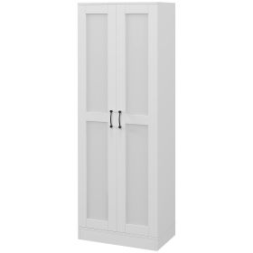 White Storage Cabinet with Adjustable Shelves and Tall Design, for Kitchen Storage , Perfect for Home Use and Family Organization