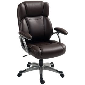 PU Leather High Back Office Chair, Swivel Desk Chair with Tilt Function and Adjustable Height, Brown