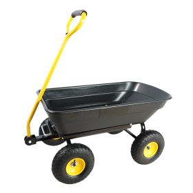 Folding Car Poly Garden Dump Truck With Steel Frame, 10 Inches. Pneumatic Tire, 300 Lb Capacity Body 55L Black