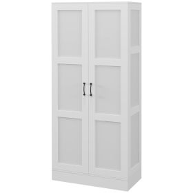 71" Tall Storage Cabinet with Movable Storage Shelves, Modern Style Pantry Cupboard Cabinet with Soft Close Doors, White