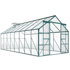 16' x 8' Aluminum Greenhouse Polycarbonate Walk-in Garden Greenhouse Kit with Adjustable Roof Vent, Rain Gutter and Sliding Door for Winter, Clear