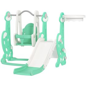 4 in 1 Toddler Slide and Swing Set for Ages 1.5-4, Toddler Playset Playground with Climber, Basketball Hoop, Green