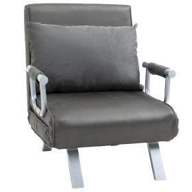 Single Person Folding 5 Position Convertible Sofa Bed Sleeper Chair Chaise Lounge Couch w/Pillow & Steel Frame, Dark Grey