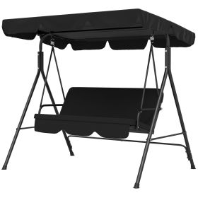 3-Seat Outdoor Patio Swing Chair w/ Cushion, Steel Frame Stand, Adjustable Tilt Canopy for Patio, Garden, Black 2