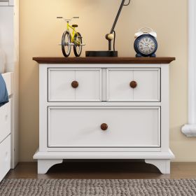 Wooden Captain Two-Drawer Nightstand Kids Night Stand  End Side Table For Bedroom, Living Room, Kids' Room, White Walnut