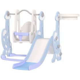 4 in 1 Toddler Slide and Swing Set for Ages 1.5-4, Toddler Playset Playground with Climber, Basketball Hoop, Light Blue