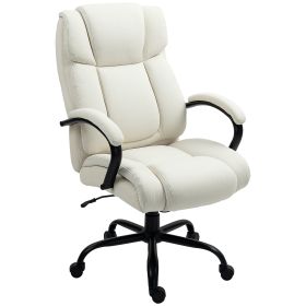 Executive Office Chair with Wide Seat, Computer Desk Chair with Adjustable Height, Swivel Wheels, Cream White