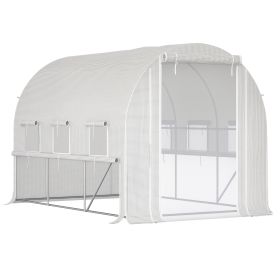 116.25" x 78.75" x 78.75" Walk-in Tunnel Greenhouse, Mesh Windows, Bottom Vents, Zippered Door, PE Cover, Heavy Duty Steel Frame, White