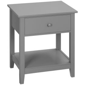 End Table, 2-tier Side Table with Drawer and Storage Shelf, Modern Side Table for Living Room, Gray