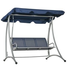 3-Seat Outdoor Porch Swing Chair, Patio Swing Glider with Adjustable Canopy, Breathable Seat, and Steel Frame for Garden, Poolside, Backyard, Blue