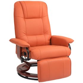 Faux Leather Recliner Chair, Swivel Recliner with Footrest, Armrest and Wood Base for Living Room, Orange