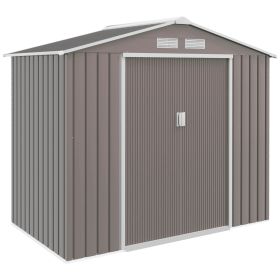 7' x 4' x 6' Outdoor Storage Shed Metal Garden Tool Storage Shed with Sloped Roof - Gray / White