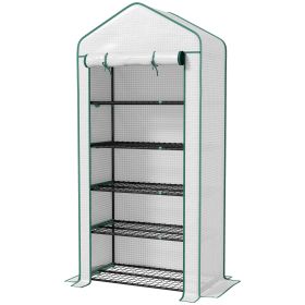 5 Tier Mini Greenhouse, Small Portable Greenhouse with PE Cover, Roll-Up Zippered Door, 76" x 35.4" x 19.3", White