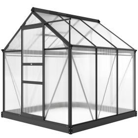 Polycarbonate Greenhouse, Heavy Duty Outdoor Aluminum Walk-in Green House Kit Vent Door, 6.2'x6.2'x6.6' Gray
