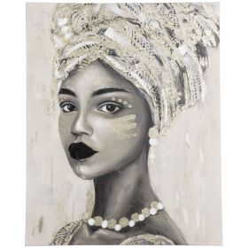 Hand-Painted Canvas Wall Art for Living Room Bedroom, Painting Gold African Woman, 39.25" x 31.5"