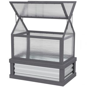 Raised Garden Flower Bed Kit with Greenhouse, Wooden Cold Frame Planter, 35.5" x 22.5" x 38.25", Gray