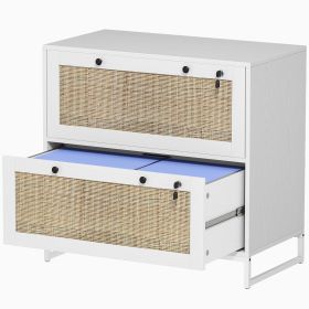 Lockable Filing Cabinet, Boho 2 Drawer File Cabinet with Adjustable Hanging Bar for Letter, A4 and Legal Size, White