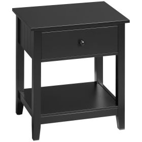 End Table, 2-tier Side Table with Drawer and Storage Shelf, Modern Sofa Side Table for Living Room, Black