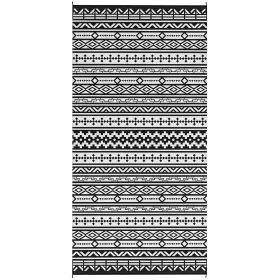 Reversible Outdoor Rug, Waterproof Plastic Straw with Carry Bag, 9' x 18', Black & White Geometric Wall