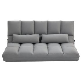 Convertible Floor Sofa Chair, Folding Couch Bed, Guest Chaise Lounge with 2 Pillows, Adjustable Backrest and Headrest, 51.25" L, Light Gray
