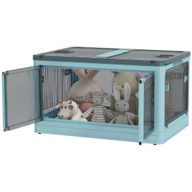 Stackable Storage Bins with Lids, Wheels, and Collapsible, Blue
