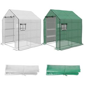 Set of 2 Model 01-0472 Walk-in Greenhouse Cover Replacements, 55" x 56.25" x 74.75" Reinforced Anti-Tear PE Hot House Covers, Green & White