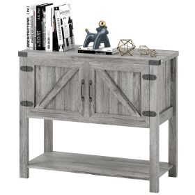Farmhouse Double Door Coffee Bar Cabinet, Kitchen Cabinet with Bottom Shelf for Entryway, Living Room, Stone Gray