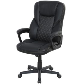High Back Ergonomic Office Chair, PU Leather Executive Desk Chair with Adjustable Height and Swivel Wheels, Black
