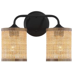 Quell 2-Light Rattan Wall Sconce with Black Metal Finish