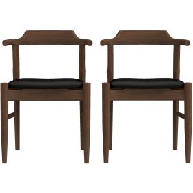 Leon Mid-Century Modern Black Vegan Leather Dining Chair (Set of 2)