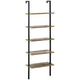 Industrial Wall Mounted Ladder 5-Tier Bookshelf, Brown