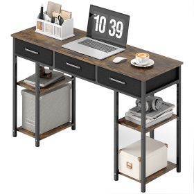 47" Small Computer Desk, Writing Desk with Fabric Drawers, Home Office Desk with Adjustable Shelves, Rustic Brown