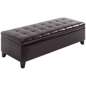 51" Ottoman Storage Bench, Faux Leather Storage Chest with Lift Top, Tufted Ottoman for Living Room, Entryway, Dark Brown