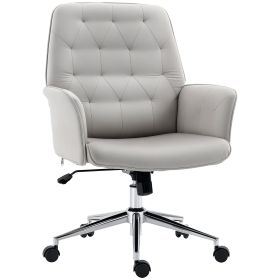 Velvet Home Office Chair, Tufted Height Adjustable Computer Desk Chair with Swivel Wheels and Padded Armrests, Light Gray