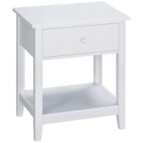 End Table, 2-tier Side Table with Drawer and Storage Shelf, Modern Side Table for Living Room, White