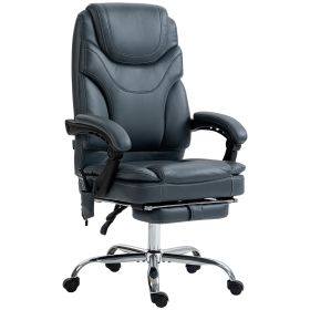 6 Point Vibration Massage Office Chair, PU Leather Heated Reclining Computer Chair with Footrest, Gray