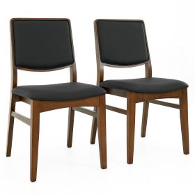 Cary Walnut Finished Solid Wood and Easy Clean Vegan Leather Upholstered Dining Chairs (Set of 2)