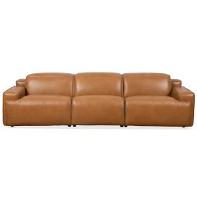 Urbana Triple PWR Tan Leather Recliner Sofa