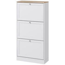 Modern Shoe Storage Cabinet with 3 Flip Drawers and Adjustable Shelves for 12-18 Pairs of Shoes, White