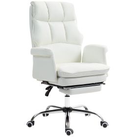 PU Leather Executive Office Chair, Ergonomic and Reclining Office Desk Chair with Footrest, White