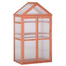 32" x 19" x 54" Garden Wood Cold Frame Greenhouse Flower Planter with Adjustable Shelves, Double Doors, Orange