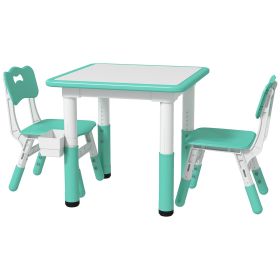 3pc Height Adjustable Toddler Table and Chair Set with Storage, Easy to Wipe for Daycare Classroom, Green