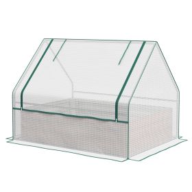 Raised Garden Bed, Outdoor Metal Planter Box with Mini Greenhouse, White and Brown