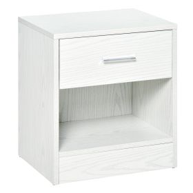 Modern Side Table with Drawer and Storage Shelf, End Table for Living Room, White Wood Grain