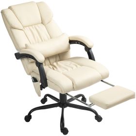 Massage Office Chair with 6 Vibrating Points, High Back Reclining Office Chair with Footrest and Remote, Beige