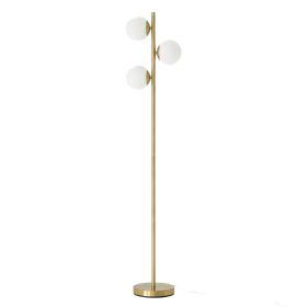 Brilliance Modern Gold Brush Floor Lamp, Opal Glass Shades and Round Metal Base