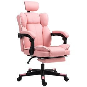 PU Leather Office Chair, Executive Desk Chair with Headrest, Foot Rest, Swivel Wheels, Reclining Computer Chair, Pink