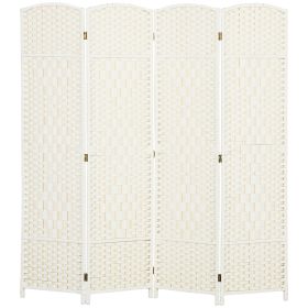 Folding Room Divider Screen 4 Panel 6' Tall Privacy Screen Freestanding Wood Partition for Home Office, White